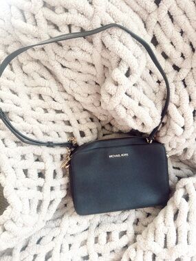 Michael Kors Black Leather Crossbody with Gold Hardware